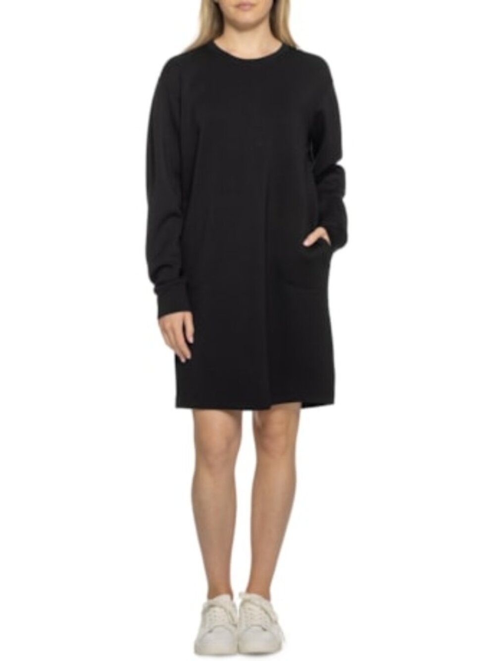 Spanx AirEssentials Crew Neck Dress  Shirt Long Sleeve Black Modest Work Pockets